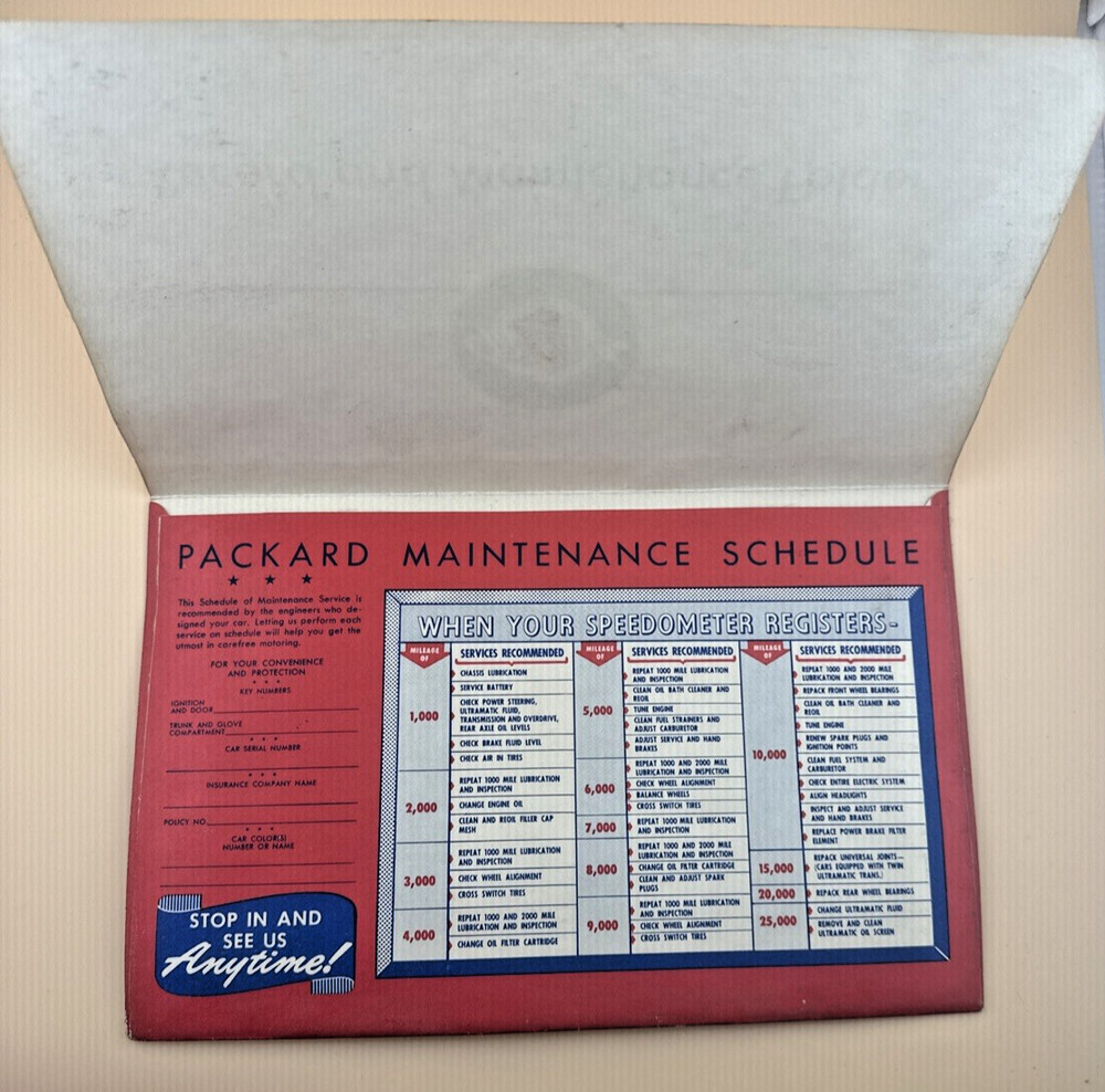NOS Packard Record & Maintenance Folder Original Not a Reprint