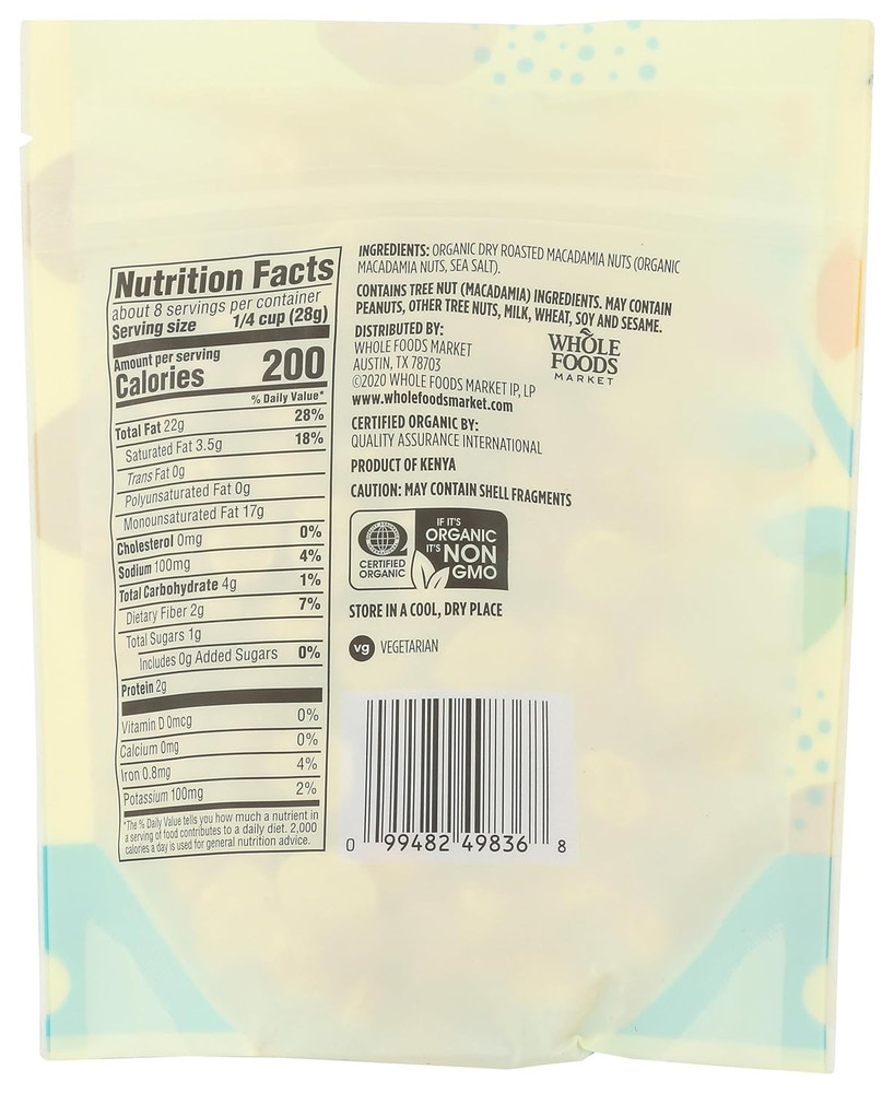 , Organic Macadamia Nuts, 8 Ounce