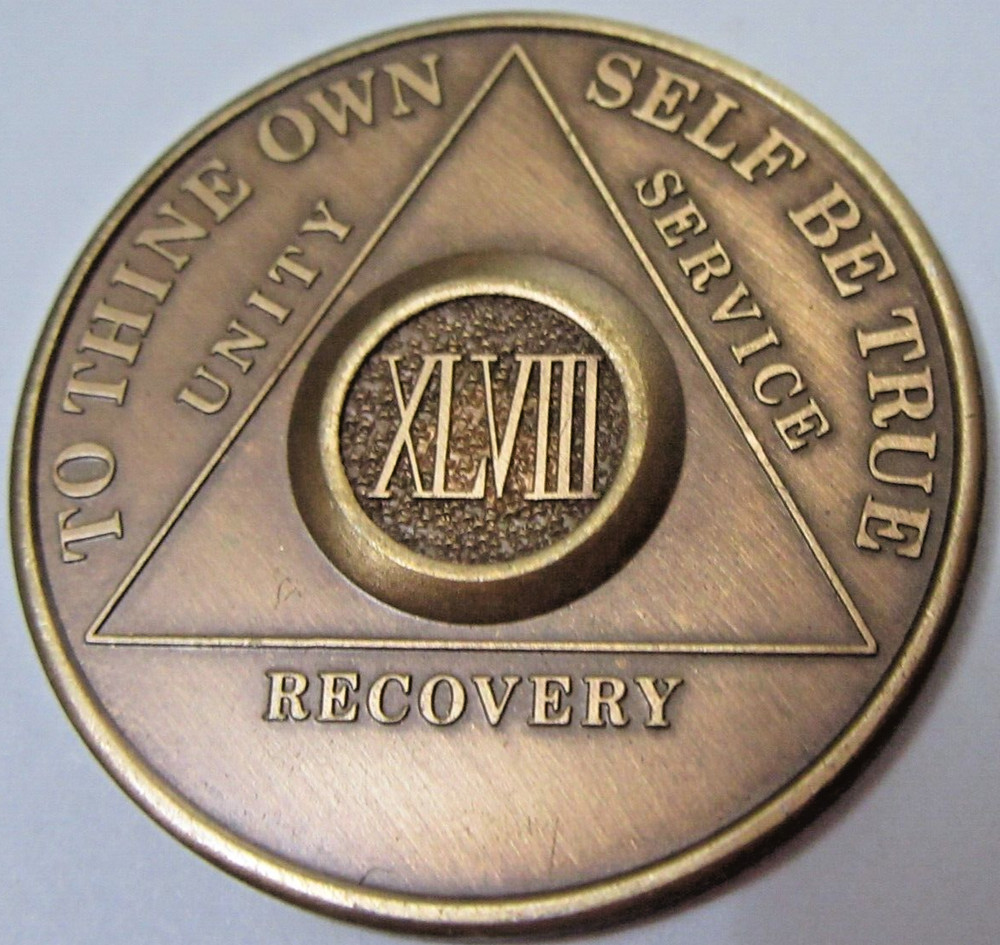 Alcoholics Anonymous 48 Year AA BACK Bronze Medallion & Stand - Chip Coin Token