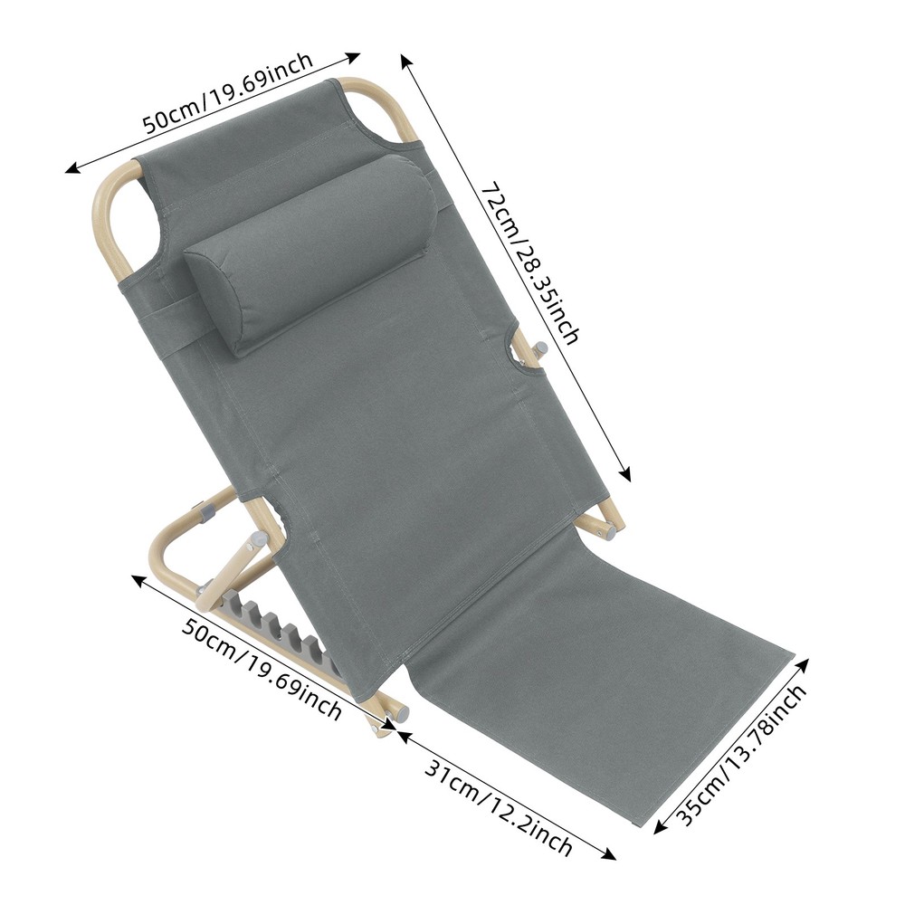 Modern Folding Adjustable Sit up Back Rest Portable Lifting Bed Backrest Grey US