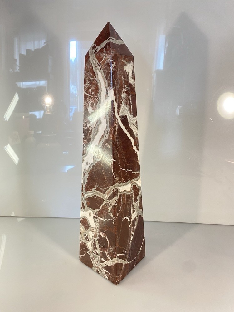 Decorative Oversized Rosso Levanto Marble Natural Stone Solid Obelisk 18” Tall