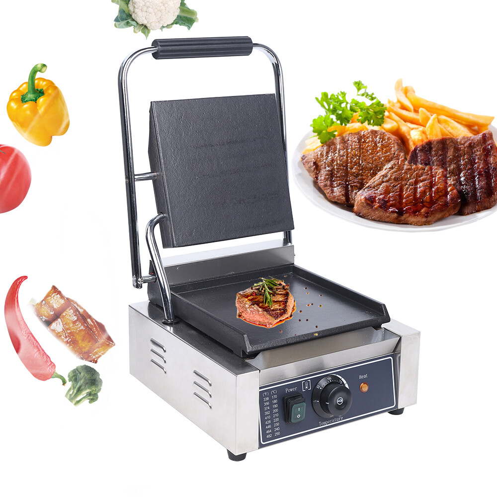 Single Panini Sandwich Press Grill Smooth Flat Surface Restaurant Cafe 1.8KW
