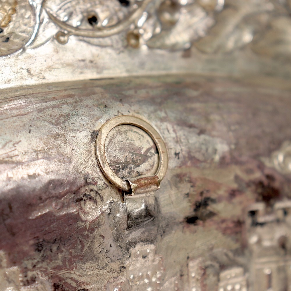 Antique German Renaissance Revival Solid 800 Silver Repousse Tray or Charger.