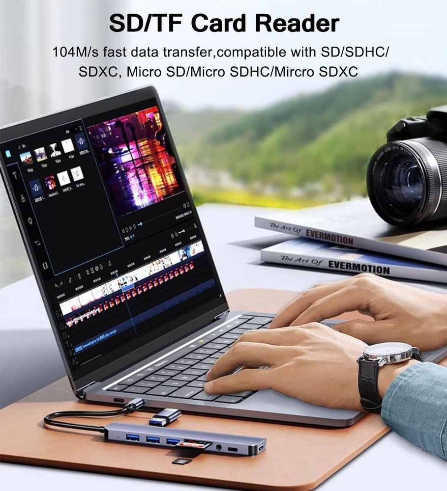 Multi Memory Card Reader 8 in 1 USB Splitter TF/SD Adapter USB C USB Hub 3.0
