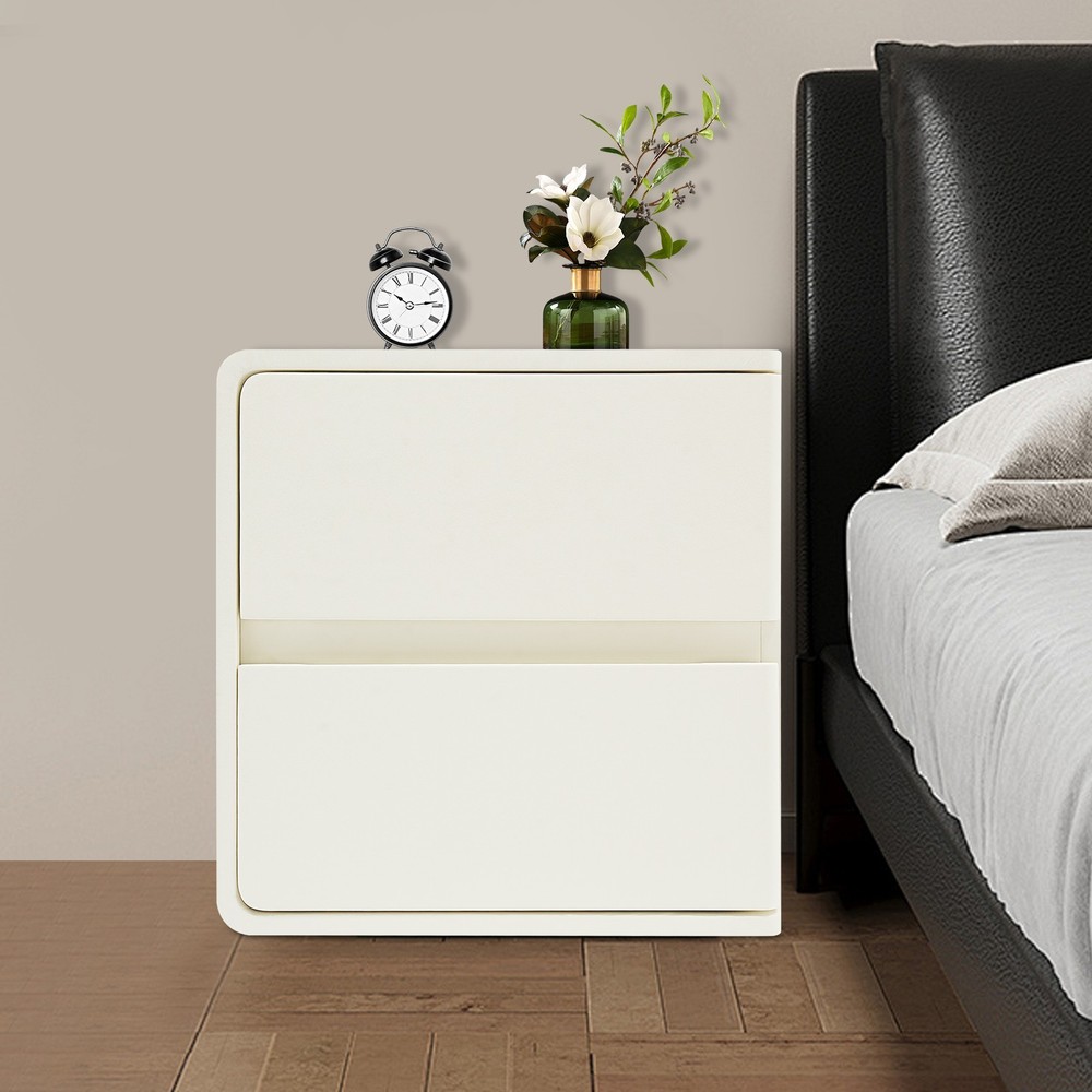 2-Drawer Minimalist Bedside Table, Nightstand with Microfibre Leather Wrap