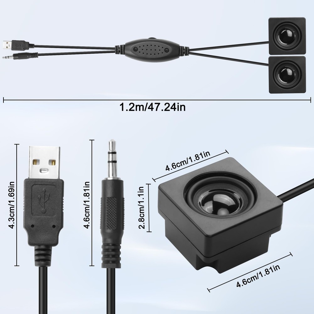Mini Computer Speaker for Desktop PC 3.5mm TRS Input with Volume Control USB ...