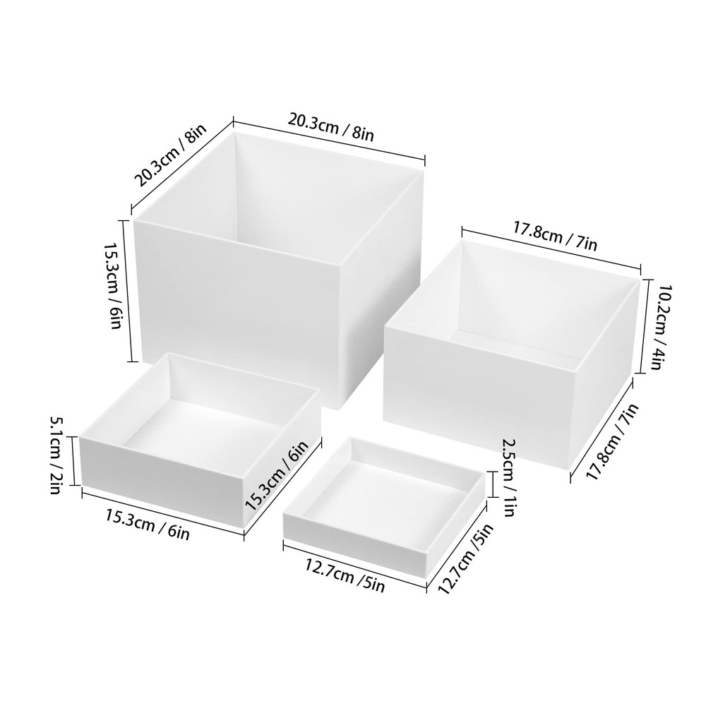 White Acrylic Cube Cupcake Dessert Display Stands, 5 Sides Nesting Risers Box...