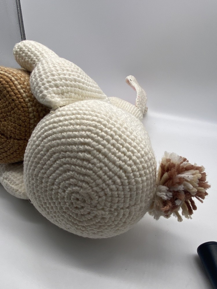 Vintage Handmade 80's Crochet Easter Bunny White Holding Easter Basket Fillable