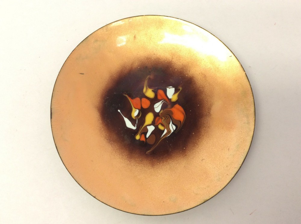 Mid-Century Modern Enamelware Enamel on Copper Small Change Tray Dish Abstract