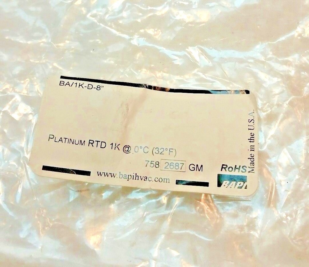 BAPI 8" DUCT TEMPERATURE SENSOR BA/1K-D-8" Platinum RTD 1K @ 0°C