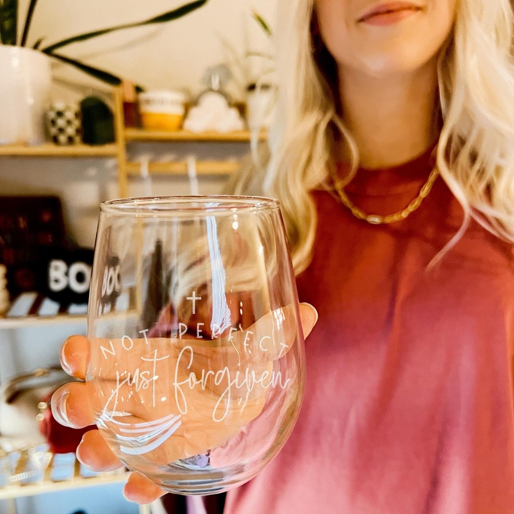 Not Perfect Forgiven Wine Glass Christian Religious Gift