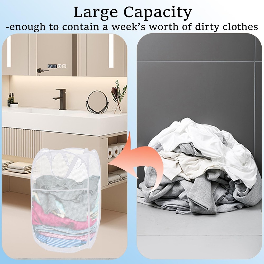 2 Pack Mesh Pop Up Laundry Baskets, Collapsible Laundry Hampers, Foldable Clo...