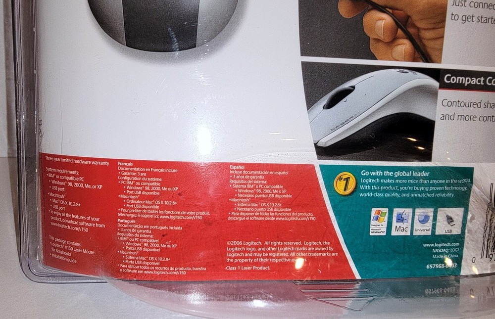 (New Sealed) LOGITECH V150 Laser Mouse Notebook 3 Button Scroll Wheel USB PC MAC