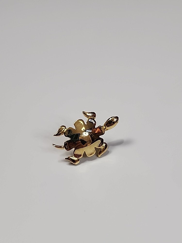 Turtle With Wavy Shell Lapel Pin Gold Color Metal