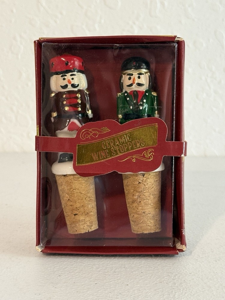 Core Kitchen Nut Cracker Wine Bottle Cork Stopper Vintage 2 Piece Set Ceramic
