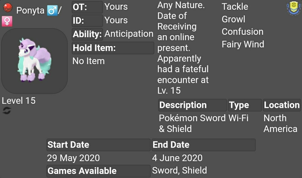 Event Galar Ponyta For Pokemon Sword & Shield