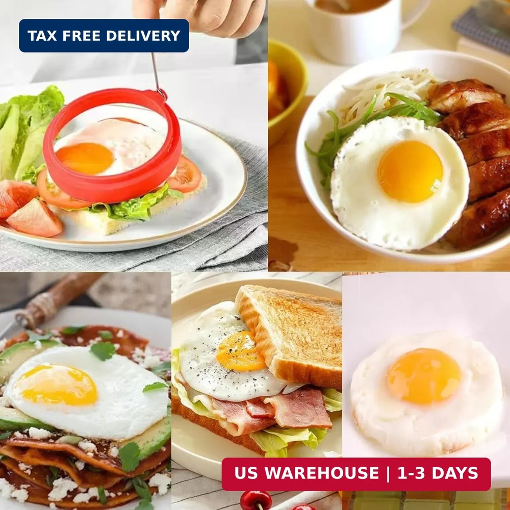 Egg Ring Set, Silicone Egg Ring Molds, Fried Egg Rings and Non-stick Egg Cooker