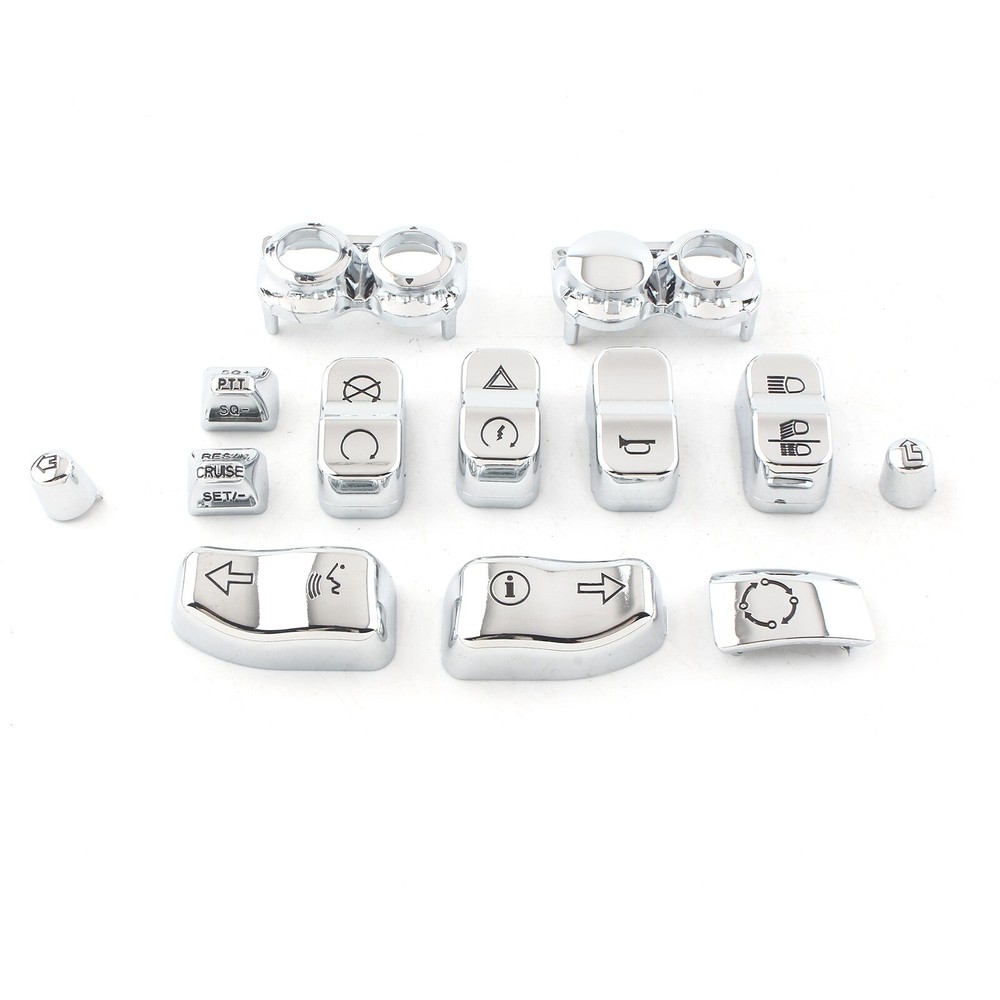 13pcs Chrome Hand Control Switch Housing Button Cap For Harley Touring 2014-2023