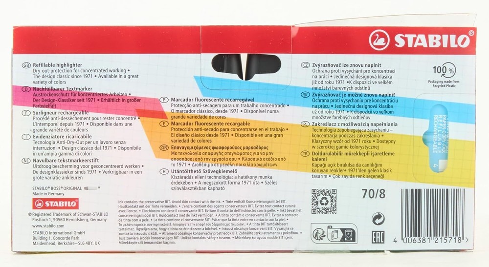 STABILO Highlighter BOSS ORIGINAL - Wallet of 8 8 Count (Pack 1), Assorted