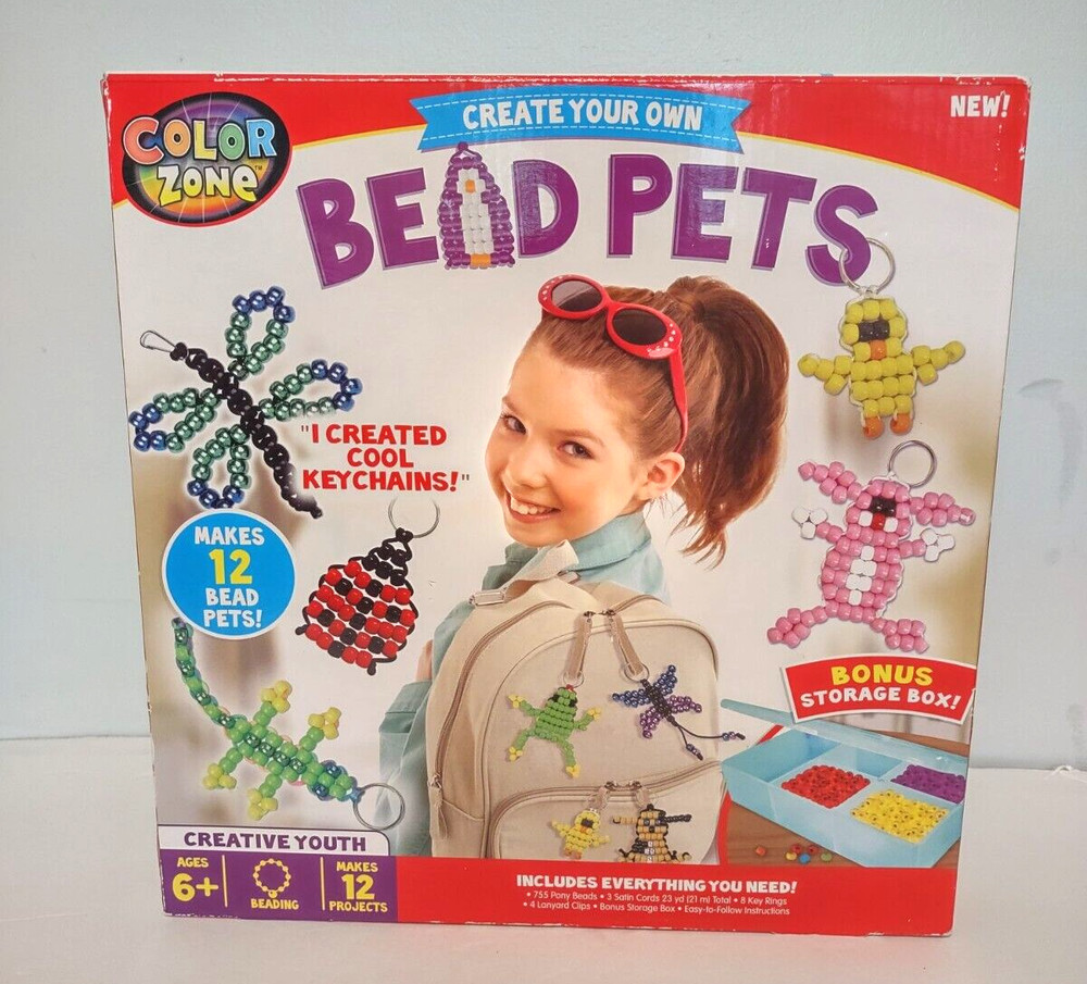 Color Zone BEAD PETS Kit - Makes 12 Projects w/ Storage Box - Unopened