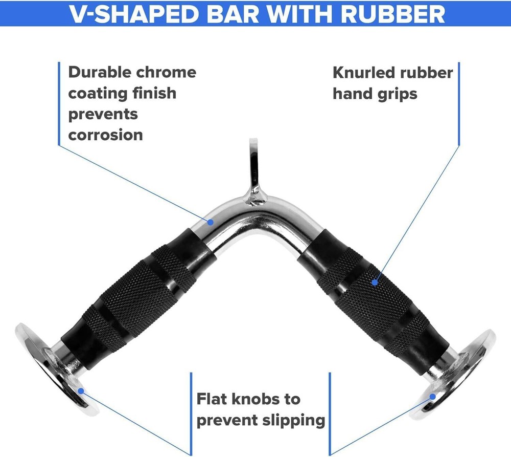 Tricep Press down Cable Machine Attachment Set, V-Shaped Bar, LAT Pull down Stra