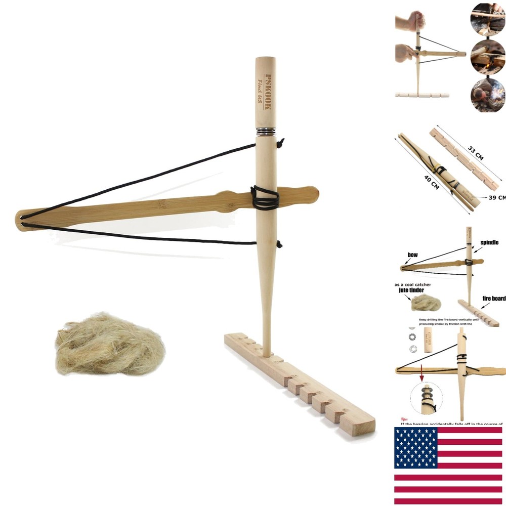 Survival Bow Drill Kit with Jute Tinder - Efficient Fire Starter for Adventures