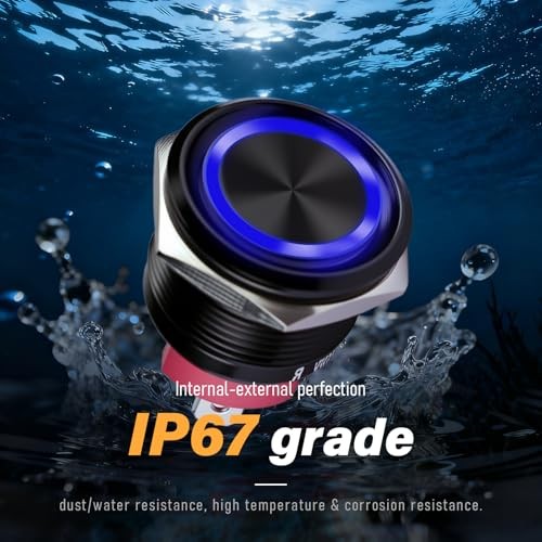 15Amp Push Button Switch，(0.75") 12V-24V Latching Push Button Switch 19mm Blue