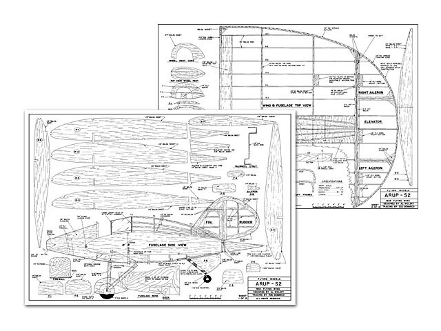 Arup S2 Flying Wing 40" WS RC Model Airplane Plans Templates PDF on USB