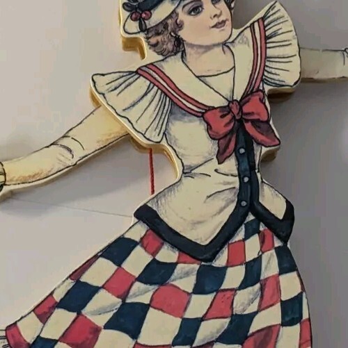 Vintage Wooden Pull String Toy Ornaments x3