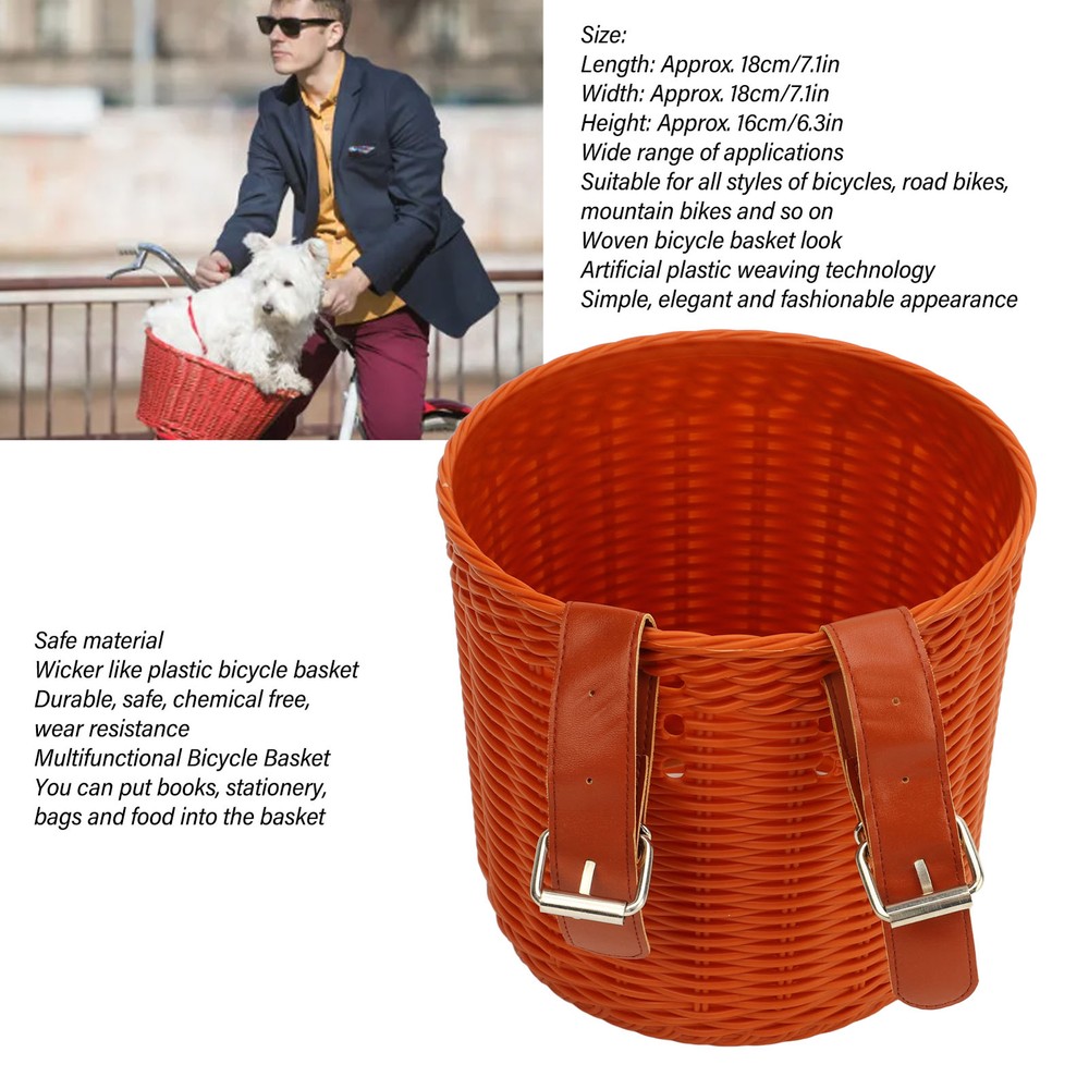 (Coffee)Front Handlebar Basket Multipurpose Simulation Wicker Round CH