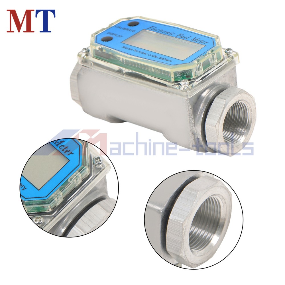 2.6-26 GPM Digital Turbine Flow Meter For Liquid Flow Meter w/ 3/4 Interface 1"