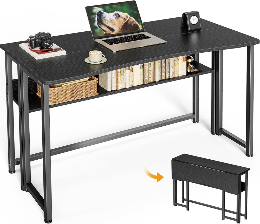 Folding Desk W/ Storage Shelf 23.6 Inch Foldable Computer Table Small Spaces