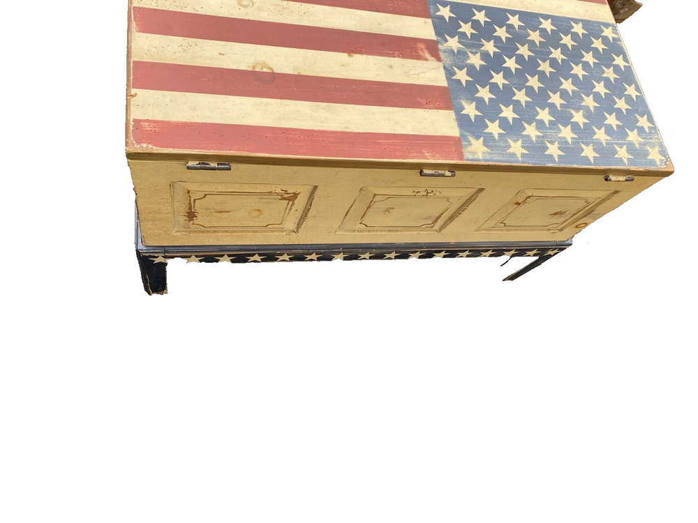 65174 Rustic Primative Coffee Table with STORAGE Americana Flag Design