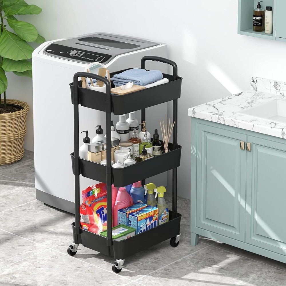 Trolley 3-Tier Rolling Utility Cart: Multi-Functional Storage for Office Kitchen