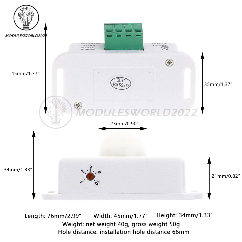 DC 12V-24V 8A/6A Automatic Adjustable Infrared PIR LED Motion Sensor Switch