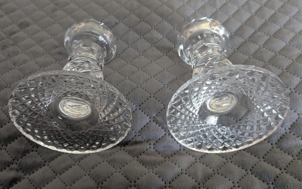 Vintage Pair Cut Crystal Candlesticks 4.25"