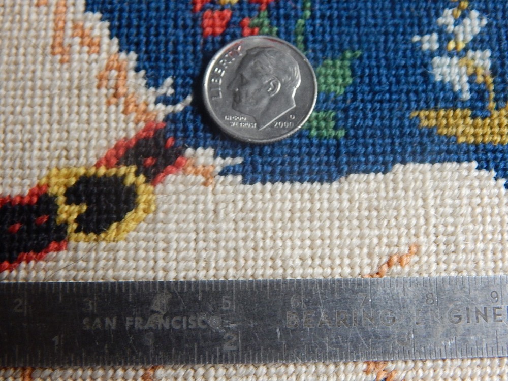 Antique Victorian Unicorn Fine Needlepoint Small Stool