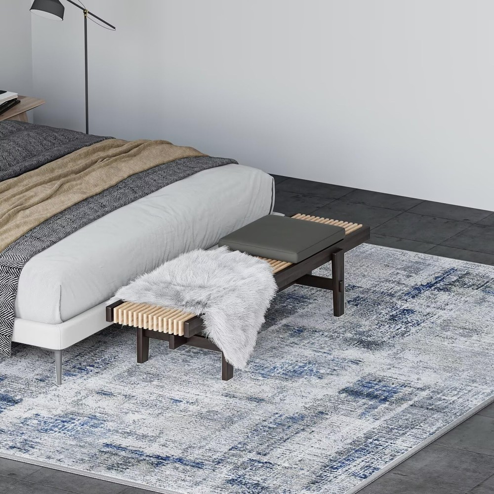 Eleisa Modern Abstract 6x9 Area Rug for 6' x 9' (Rectangular), Blue/Grey