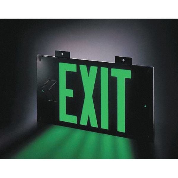 Exit Sign, Plastic, 15-7/8" W, 8-5/8" H, Exit (Double Arrows), Black, Gran1386
