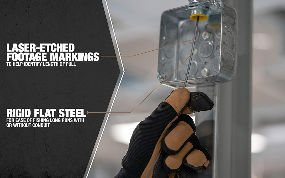 Fish Tape Tool 1/8-Inch Tempered Spring Steel Efficient Wire Pulling High-Impact