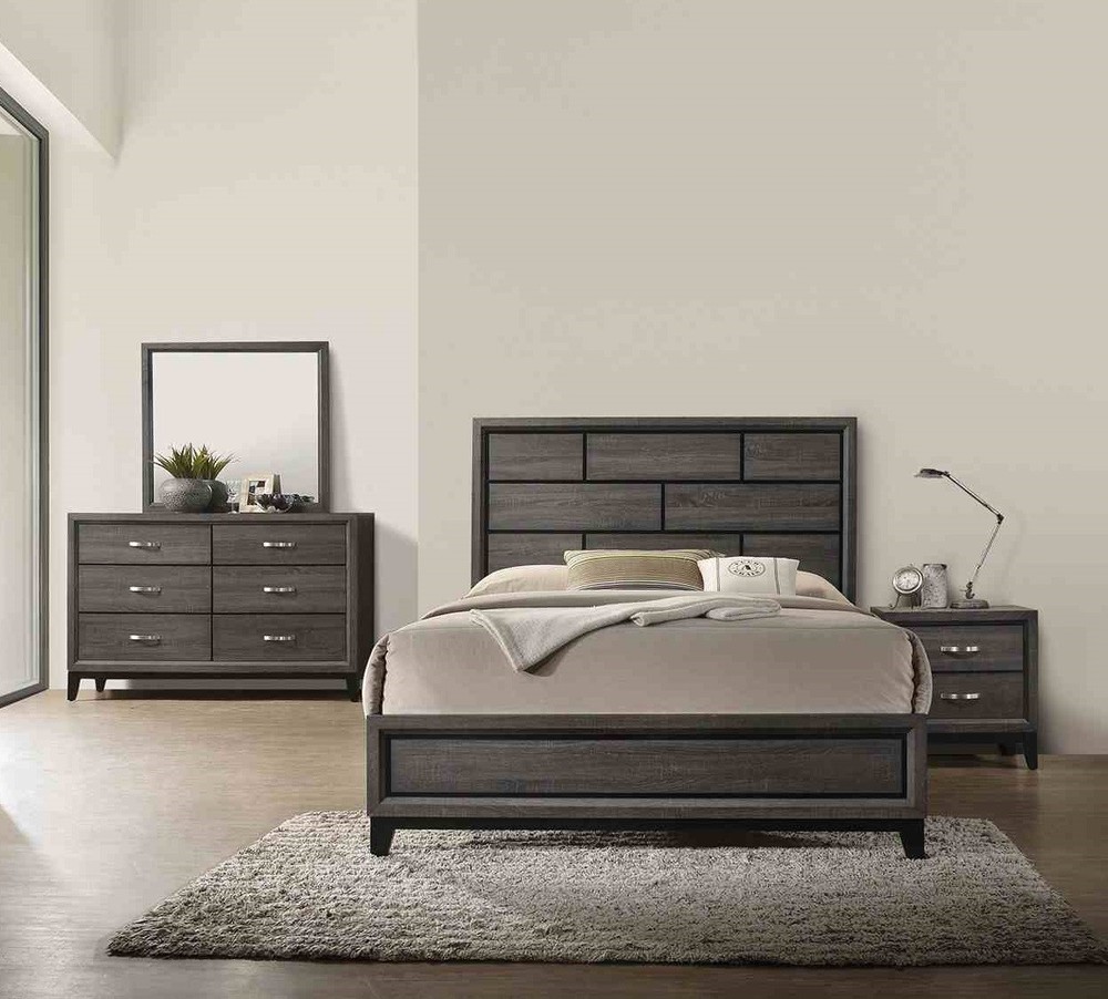 Contemporary Style Eastern King Size 6pc Bed Set Panel Headboard Two Tone Design