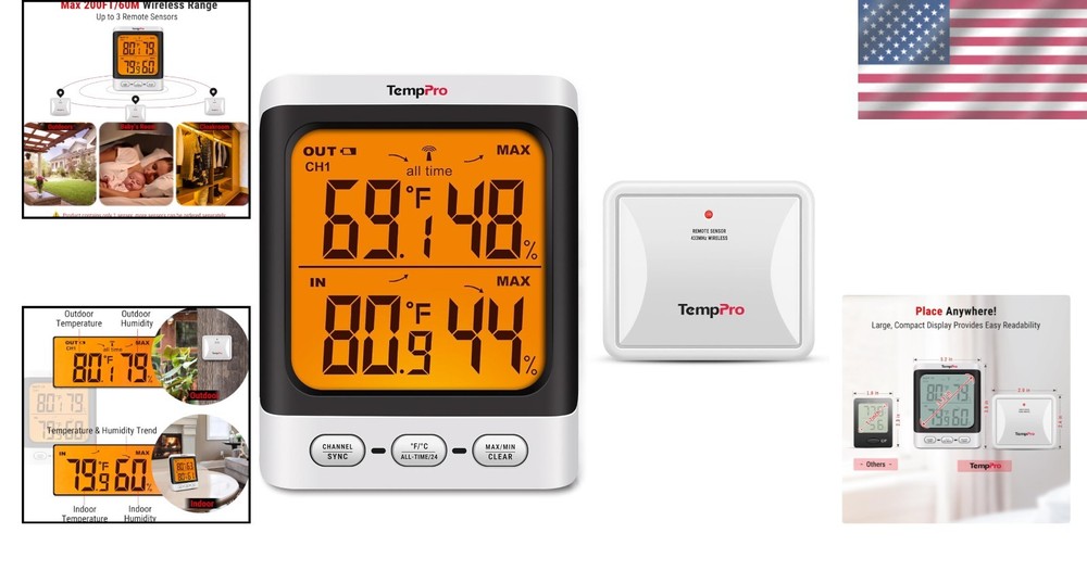 Precision Wireless Thermometer for Indoor and Outdoor Use - Backlit, Waterproof
