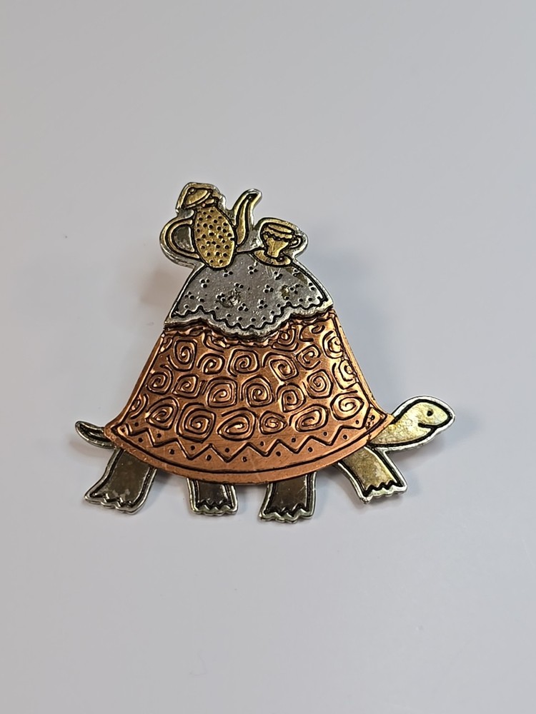 Turtle With A Tea Set On His Back Lapel Pin