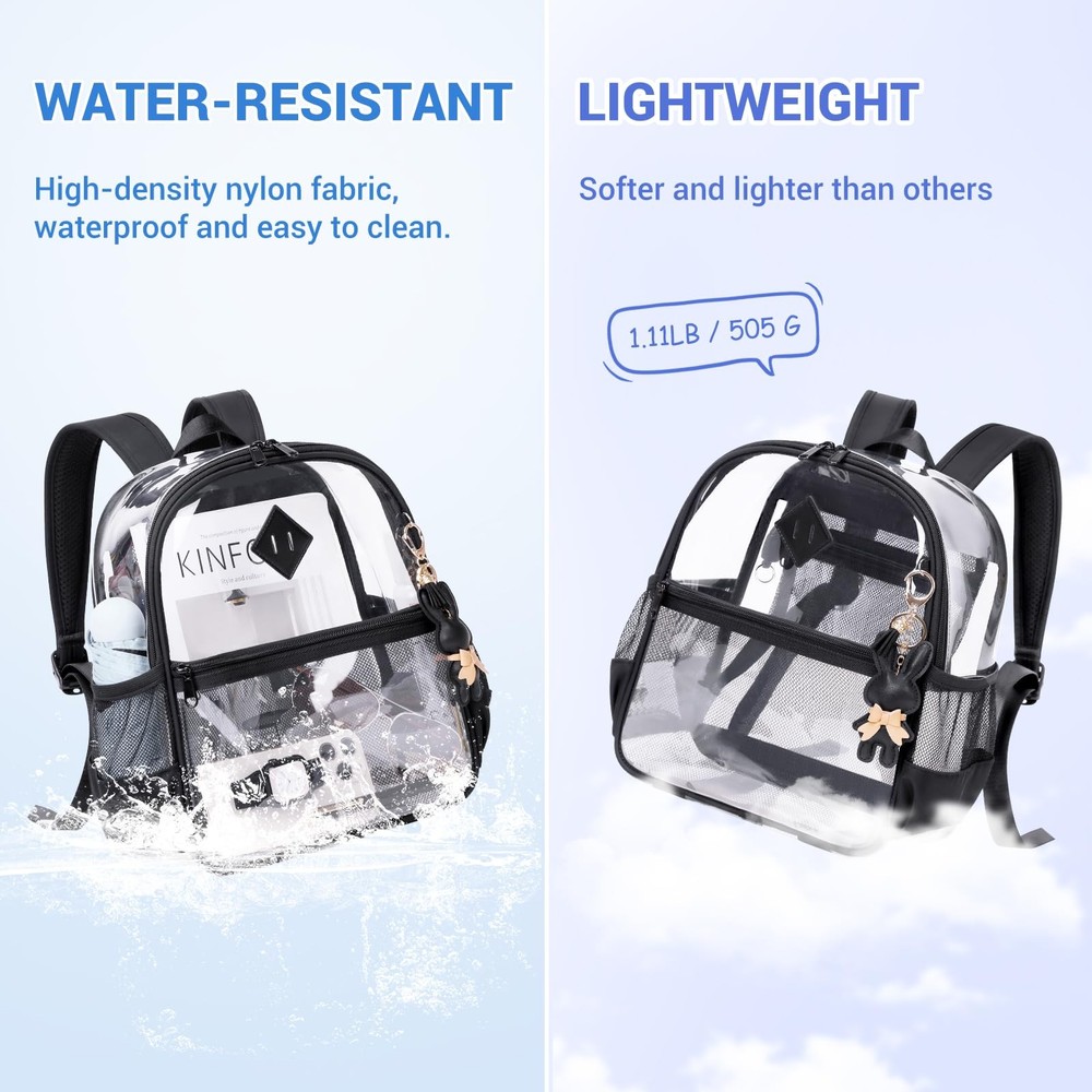 MUSEVOS Clear Backpack for Stadium Events Approved Small, Black Transparent