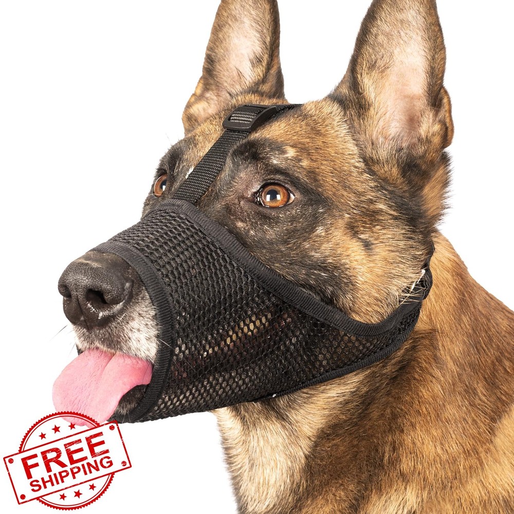 LUCKYPAW Dog Muzzle L Black Mesh Soft Prevent Biting Chewing Adjustable Pant