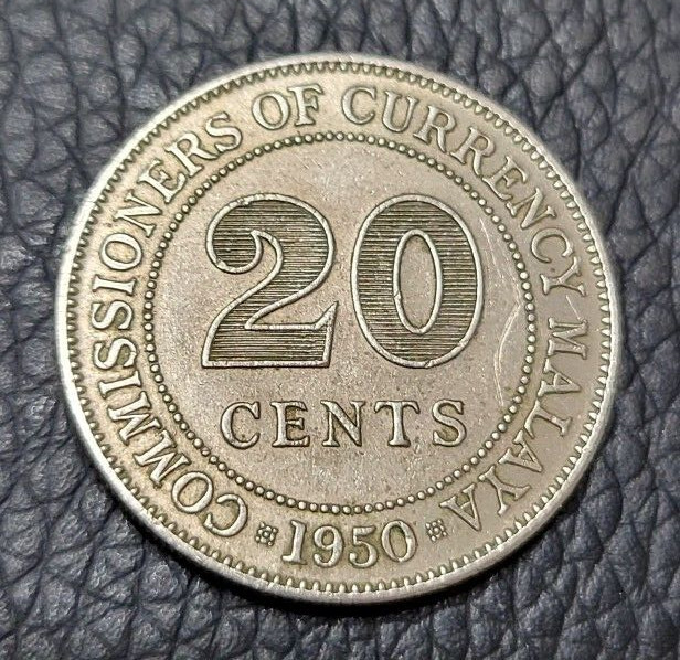 1950 British Malaya 20 Cents Coin