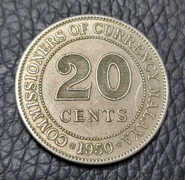 1950 British Malaya 20 Cents Coin