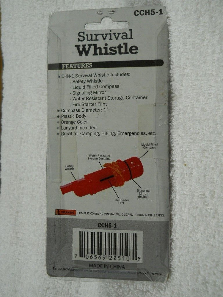 5 in 1 Survival Whistle Compass Fire Flint Storage Container Mirror ABS Plastic