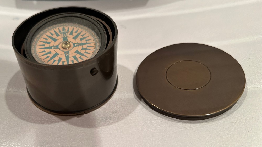 Stunning 19th Century Reproduction Solid Brass Pocket Compass with Lid