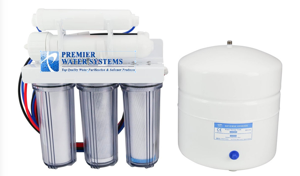 Premier Reverse Osmosis Water Filtration System 50 GPD 5 Stage Clear Housing USA